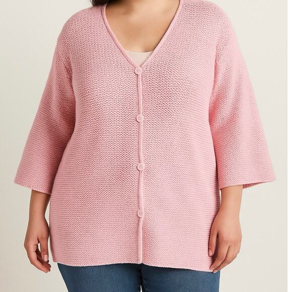 Vintage Coldwater Creek Pink Knit Cardigan Sweater 1X 3/4 Sleeve Lightweight - Picture 1 of 7